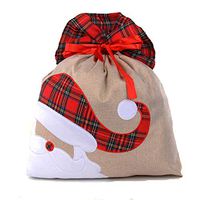Warmhol Extra Large Cotton Santa Bag with Reindeer Red Drawstring Gift Bag Large Size Storage Bag