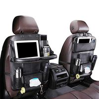 Car Back seat Organizer with Foldable Table Tray, PU Leather Car Back seat Organizer for Babies Toys Storage with Foldable Dining Table Holder Pocket for Baby and Kids (1 Pack)