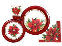 Christmas Holiday Dinnerware Party Supplies Paper Plates, Napkins, and Cups Poinsettia set, Serves 16