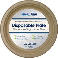 Ocean Blue Trading|Disposable Plates,SugarCane (Bagasse)|Natural color; Unbleached, 9-Inch, 125 Count