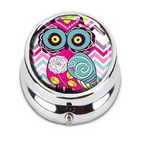 Guojew Owl Custom Fashion Round Pill Box Tablet Holder Pocket Purse Organizer Case Decoration Box