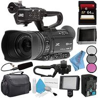 JVC GY-HM250 GY-HM250U UHD 4K Streaming Camcorder + 64GB SDXC Card + 62mm 3 Piece Filter Kit + JVC QAN0067-003 Microphone + Memory Card Wallet + Professional 160 LED Video Light Studio Series Bundle