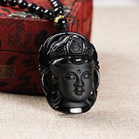 1PC Lucky Black Obsidian Carved Chinese Buddha Head Pendant Neckace Pray Jewelry Prom Woman Pretty Beautiful Bright Cute Stylish Lovely Cheap Jewerly Aesthetic