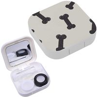Portable Contact Lens Case Box Travel Kit Mirror + Bottle + Tweezers Container Holder [ Doodle Dog Food Bone ]