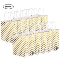 XNX 24 Pack Paper Christmas Gift Bags Party Favor Bags Gold Party Bags Recyclable Goodie Bags for Holiday, Birthdays, Weddings, Baby Showers,Shopping,Bride. (Gold Foil Stripe)