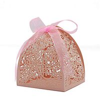KPOSIYA Pack of 100 Laser Cut Rose Candy Boxes, Favor Boxes 2.5"x 2.5"x 3.1", Gift Boxes Bridal Shower Anniverary Birthday Party Wedding Favor (100,Pink)