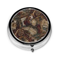 NTMCXFW Pill Box Case Retro Violins Trumpets French Horns Travel Case Holder Portable Carry On Gum Case Pill Box 3 Compartment Medicine Case -Daily Medication Organizer Storage for Travel Organizer