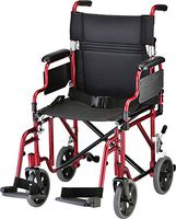 NOVA Lightweight Transport Chair with Removable & Flip Up Arms for Easy Transfer, Anti-Tippers Included, Red