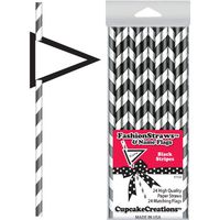 FashionStraws™ & Drink Flags - Black Stripes