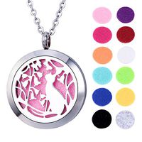 VALYRIA Cat Aromatherapy Essential Oil Diffuser Necklace - Stainless Steel Locket Pendant with with Personalized Engraving