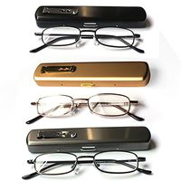 Portable Readers EYE ZOOM 2 Pack Lightweight Metal Reading Glasses Spring Hinge with Pocket Hard Case for Men and Women, Black, Gold and Gunmetal, 2.75 Strength