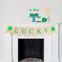 St. Patrick 's Day Banner Irish Shamrock Burlap Banners Garland LUCKY Four Leaf Clover Shamrock Banner Flags for St. Patrick's Day Decorations Irish Party Supplies
