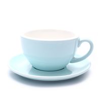 Coffeezone Barista Latte Art Cup and Saucer, 3 Capacity to Choose for Latte & Cappuccino & Double Espresso, New Bone China (Glossy Light Blue, 10.5 oz)