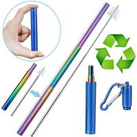 Duttek Reusable Collapsible Travel Straw with Carabiner,Reusable Straws with Case Stainless Steel Straws Drinking Reusable Dishwasher Safe &1 Straw Cleaning Brush (Blue)