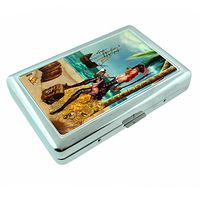 Vintage Pirate Ship Map S12 Silver Cigarette Case Metal Wallet Id Holder 4" X 2.75" RFID Protection