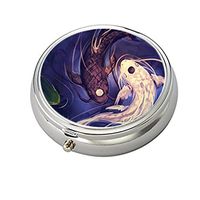 Cecillia Koi Fish Ying Yang Pond Decorative Boxes Silver Round Pill Box Medicine Tablet Holder Wallet Organizer Case for Pocket or Purse