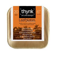 Thynk Palm Leaf Plates - 6 Inch Square - All Natural 100% Biodegradable and Compostable - Disposable Dinnerware - Perfect Party Plates - 20 Count