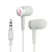 Letter A Initial Baby Girl Block Font Pink Shower Novelty in-Ear Earbud Headphones - White