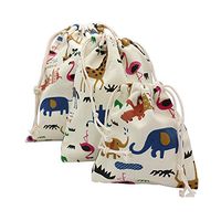 Yalulu 3Pcs/5Pcs Cotton Canvas Candy Gift Bags Cartoon Animal Printed Gift Bags Kids Birthday Party Favor Candy Drawstring Pouch Box (3Pcs,3 Sizes)