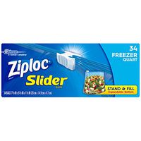 Ziploc Slider Freezer Bags, Stand-and-Fill with Expandable Bottom, Quart, 34 Count