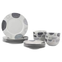 AmazonBasics 18-Piece Kitchen Dinnerware Set, Plates, Dishes, Bowls, Service for 6, Spotted