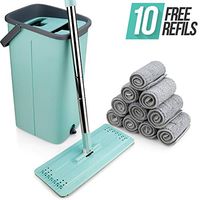 eXuby Flat Mop and Bucket w/ 5 Washable Microfiber Mop Heads - 360° Cleaning Range - Includes Two 5-Liter Containers w/Separate Drain Plugs - Perfect for All Floor Types - Three-Stroke Dryer (Teal)