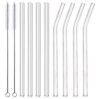 ALINK Glass Smoothie Straws, 10" x 10 mm Long Reusable Clear Drinking Straws for Smoothie, Milkshakes, Pack of 8 with 2 Cleaning Brush,