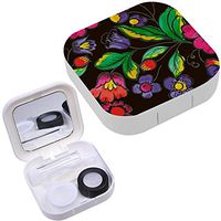 Portable Contact Lens Case Box Travel Kit Mirror + Bottle + Tweezers Container Holder [ Floral Watercolor ]