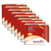 Tranquility ATN Adult Disposable Briefs with All-Through-The-Night Protection, M (32"-44") - 96 ct (Pack of 8)