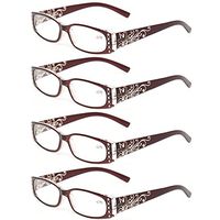 Reading Glasses 4 Pairs Ladies Readers Spring Hinge with Laser Pattern Eyeglasses for Women (4 Pack Brown, 4.0)