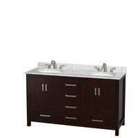Wyndham Collection Sheffield 60 inch Double Bathroom Vanity in Espresso, White Carrara Marble Countertop, Undermount Oval Sinks, and No Mirror