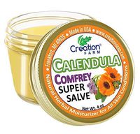 Calendula Comfrey Super Salve, Large 4 oz jar by Creation Farm Herbal Balm Salves Moisturizer Ointment No Gluten, No Soy, No Parabens, No GMO Herbs Grown and Made in USA Comforts Eczema, Psoriasis