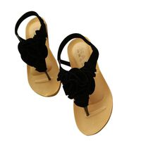 Baigoods Women Flower Summer Bohemia Sweet Sandals Clip Toe Sandals Beach Ankle Elastic Band Shoes (US:5.5, Black)
