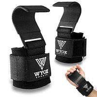 WYOX Sports Heavy Duty Weight Lifting Hooks with Wrist Straps for Pull-ups - Power Lift - Deadlift - Weightlifting Grips and Gym Workout Gloves for Men & Women (Black, Flat Hook (One Size Fits All))
