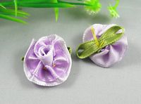 50pcs Ribbon Flower W/Leaf Appliques/Craft-Baby (Purple)