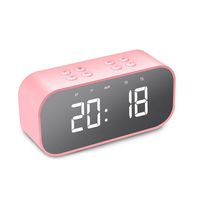 YJYdada Digital Alarm Clock Bluetooth 5.0 Stereo Speaker LED Mirror AUX TF Music Player (Pink)