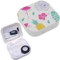 Portable Contact Lens Case Box Travel Kit Mirror + Bottle + Tweezers Container Holder [ Bright Tropical Flamingos Flowers ]
