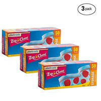 Plastimade Zip'n'Close Disposable Plastic Resealable Storage Bags, Quart Size, 150 Bags, Great for Home, Office, Vacation, Traveling, Sandwich, Fruits, Nuts, Cookies, Or Any Storage Needs (3 Packs)