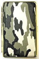 Eclipse Gold Frame Camouflage Design Crushproof Leather Wrapped Metal Cigarette Case, 100s, 3101G14C-1 (Green & Black)