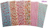 Fzopo Paper Straws Bulk Assorted Colors Pretty Flowers Party Straws for a Tea Party,Bridal Shower and Wedding Event,Biodegradable Premium Quality Party Straws 7.75 Inches Pack of 150