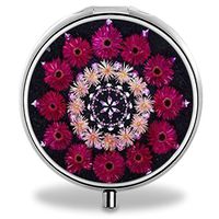 Flower Pill Case, Round Stainless Drug Organizer Container Medicine Cover for Pocket Daily&Weekly