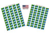Made in USA! 100 Country Flag 1.5" x 1" Self Adhesive World Flag Scrapbook Stickers, Two Sheets of 50, 100 International Sticker Decal Flags Total (Tanzania)