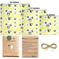 Nipaqui 3 Beeswax Food Wrap, Reusable Food Wrap are Biodegradable, Zero Waste, Sustainable Products, Eco Friendly. Beeswax Wrap for Food Storage. Includes 4 Ft of Natural Hemp Cord (Bee)