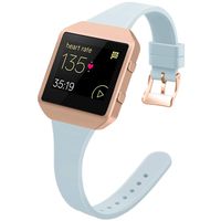 YiJYi Slim Bands Compatible with Fitbit Blaze,Thinner Soft Silicone Band with Metal Frame Replacement Wristband for Women Men Small Large (Small(5.5"-7.5"), Light Blue/Rose Gold Frame)
