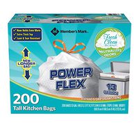 Member's Mark Power Flex Tall Kitchen Drawstring Trash Bags 13 Gallon, 2 Rolls of 100 ct, 200 count total. A1