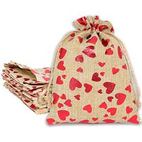 12pk 12x16 Jute Burlap Linen Canvas Gift Bags with Drawstring for Presents, Party Favors, Samples (Red Hearts, Extra Large) by TheDisplayGuys