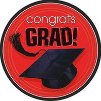 amscan Flying Colors Graduation Party School Round Plates, Apple Red, 7" x 7"