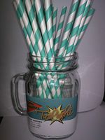 Light Aqua Candy Stripe, Vintage Paper Drinking Straws - 25 Ct. - Twilight Parties