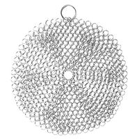 TOPBATHY Stainless Steel Cast Iron Cleaner Chainmail Scrubber Pan Scraper Cookware Accessories with Corner Ring for Dutch Ovens Polycarbonate Skillet Grill 4x4 Inch