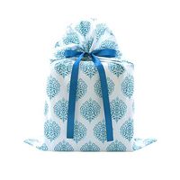 Damask Reusable Fabric Gift Bag for Birthdays, Bridal Showers, Weddings (Aqua Blue and White, Large 20 Inches Wide by 27 Inches High)